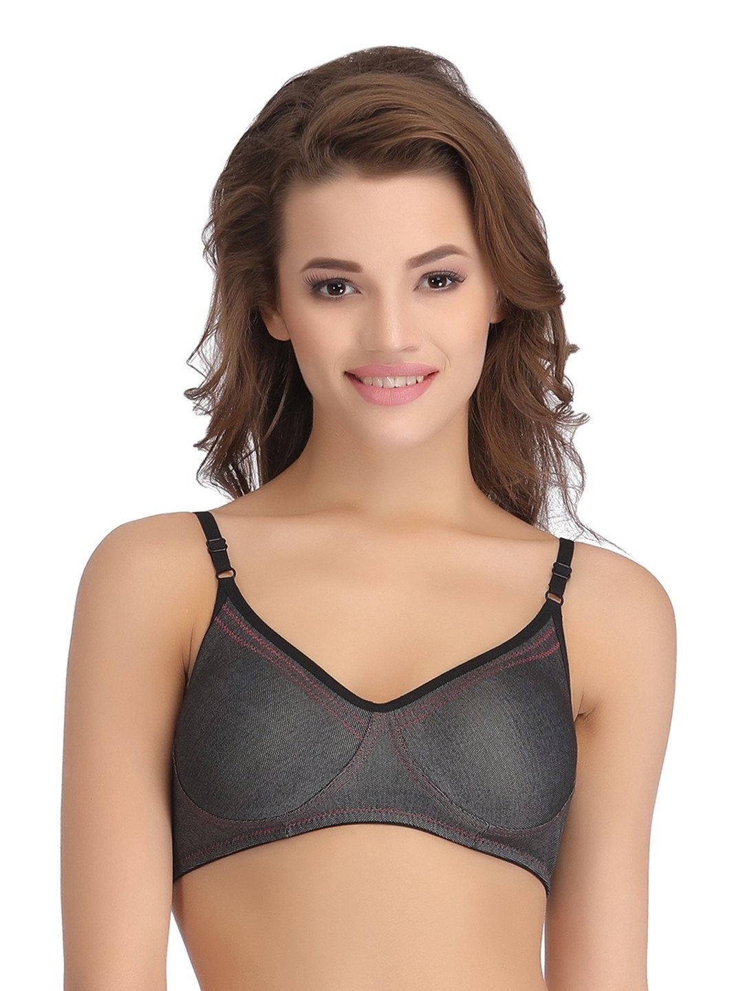 

Clovia Non-Padded Wire-Free Denim Look T-Shirt Bra BR0744P1332B, Black
