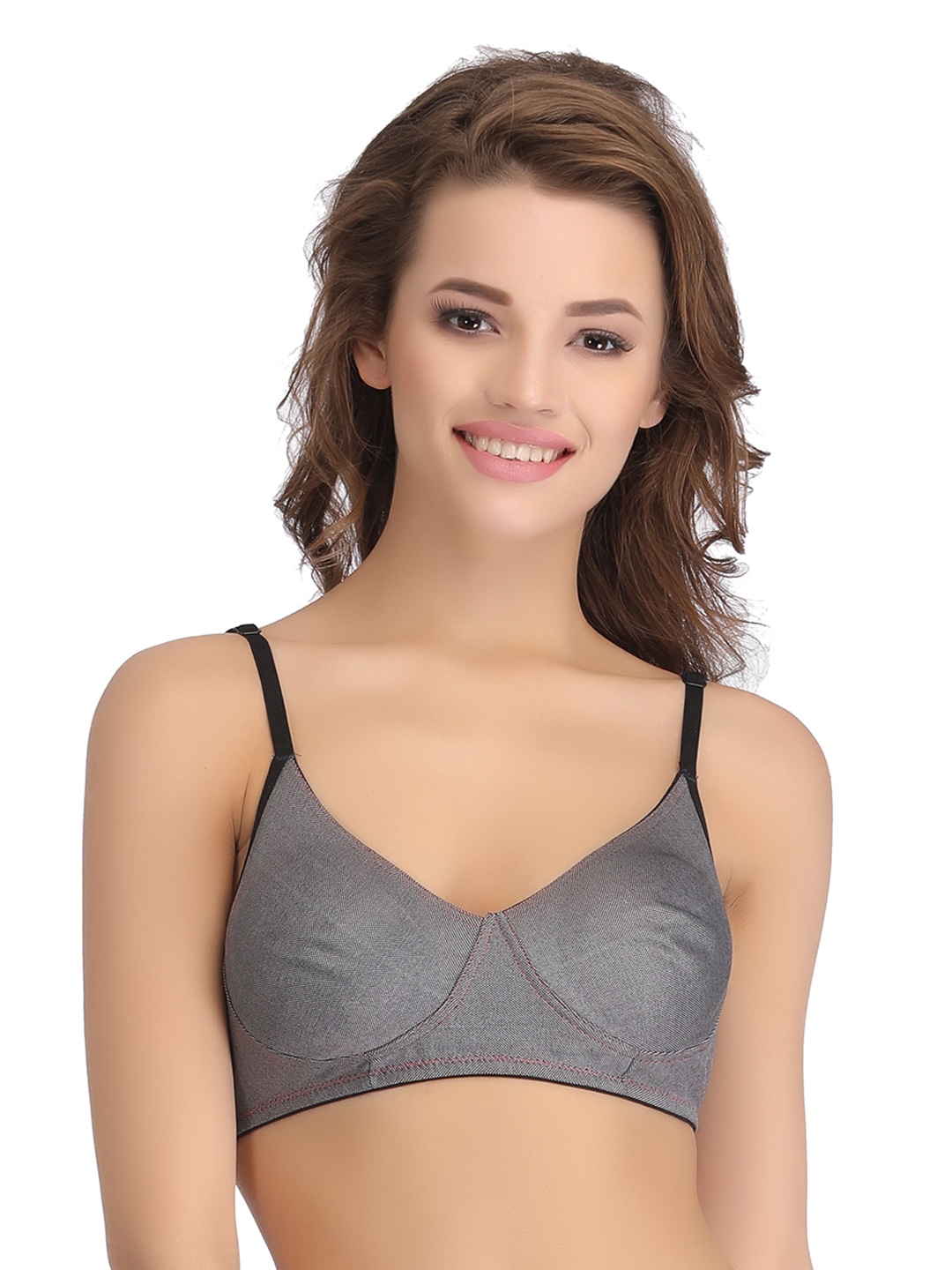 

Clovia Non Padded Wirefree Denim Look T-Shirt Bra - Black, Grey