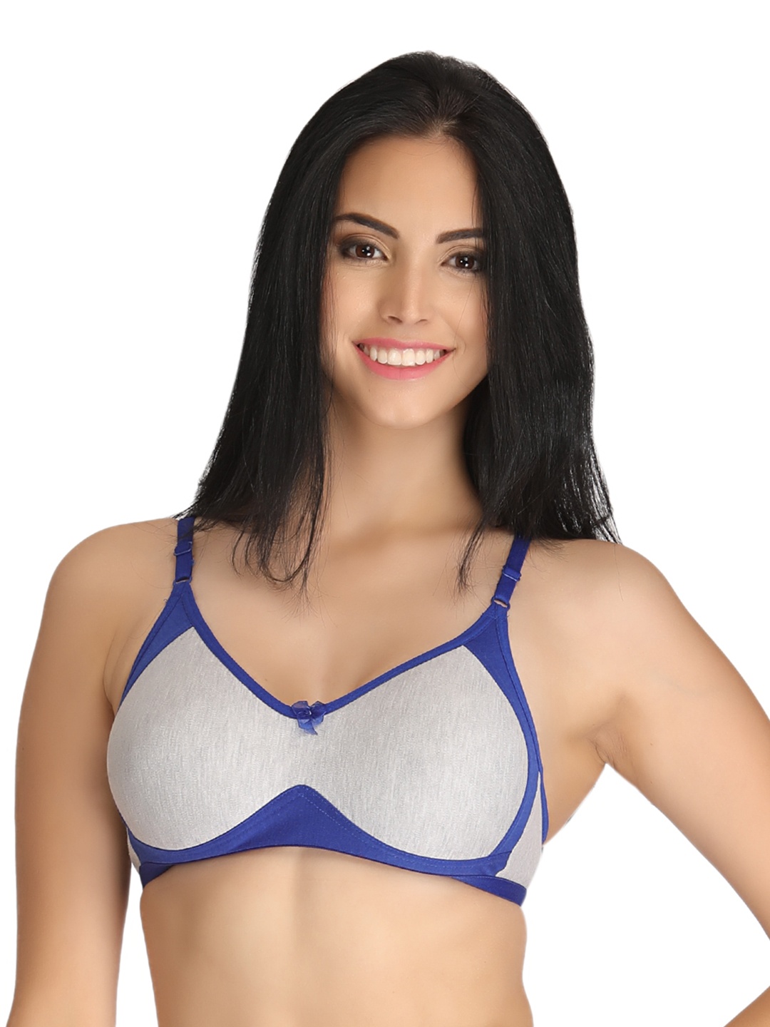 

Clovia Cotton Non-Padded Non-Wired Bra With Contrast Cups - Blue, White