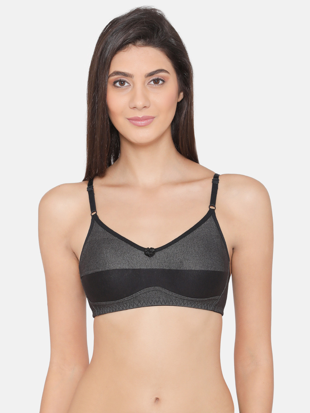 

Clovia Cotton Non-Padded Non-Wired Bra In Denim Look - Black, Grey