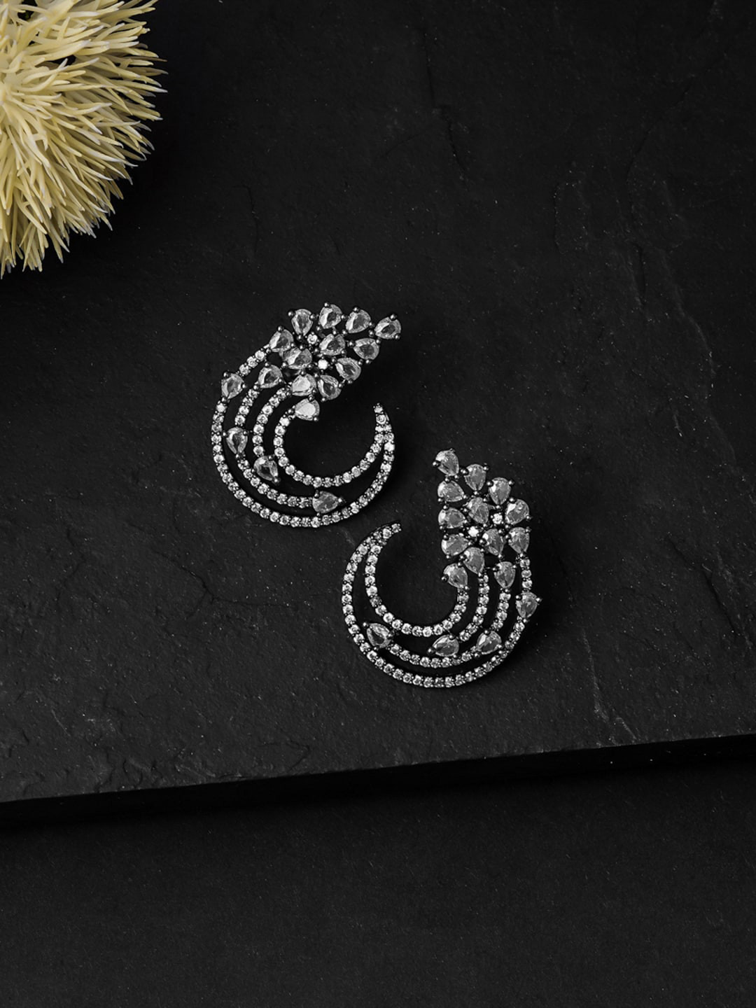 

Queen Be Silver-Toned & White Contemporary Drop Earrings