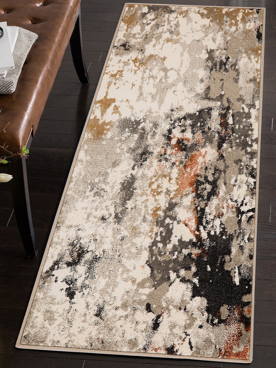 

OBSESSIONS Brown & Cream Abstract Floor Runner