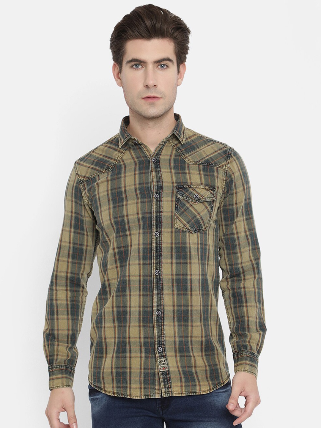 

V2 Value & Variety Men Khaki Tartan Checks Checked Regular Fit Casual Shirt