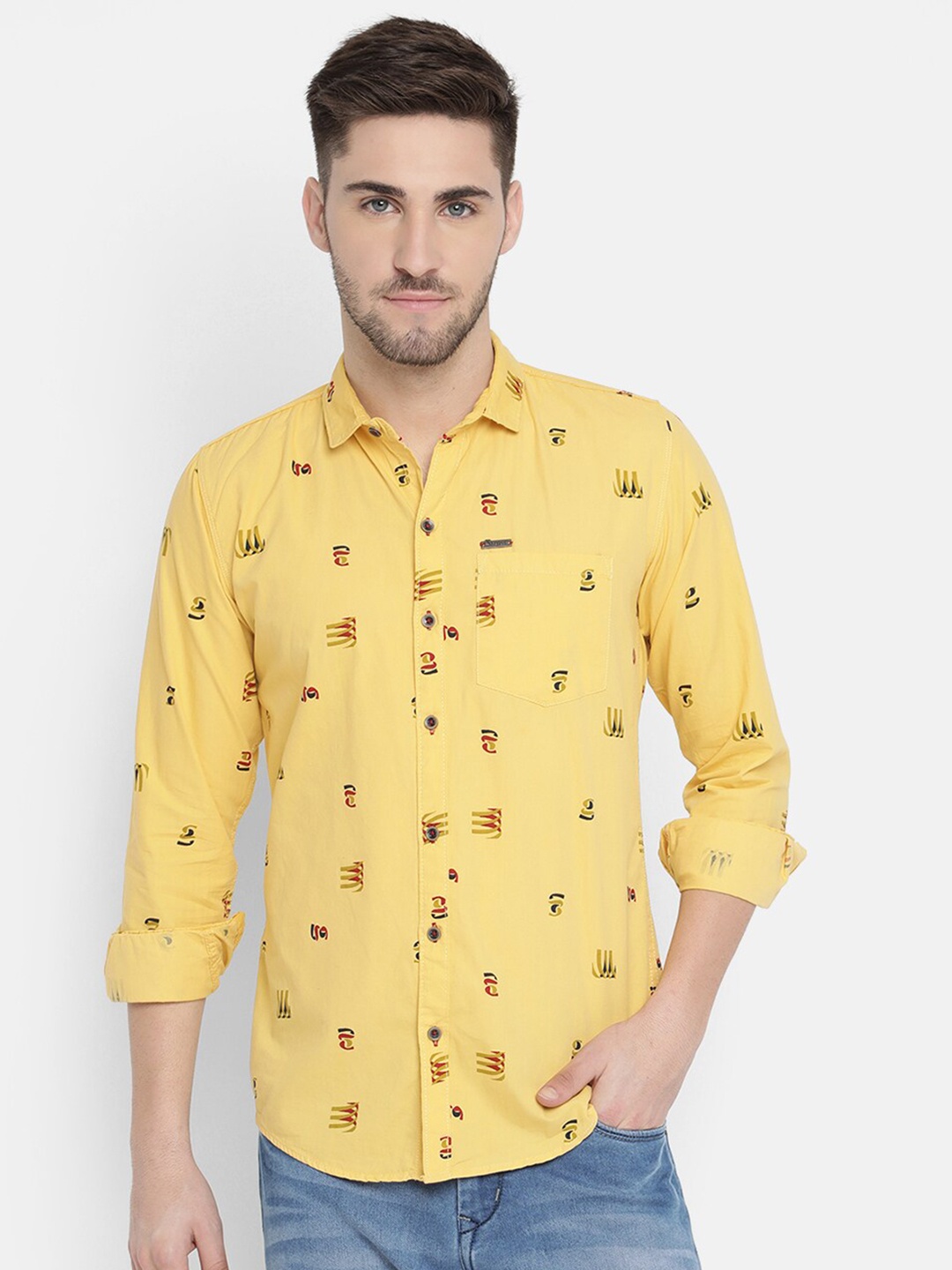 

V2 Value & Variety Men Yellow Printed Regular Fit Cotton Casual Shirt