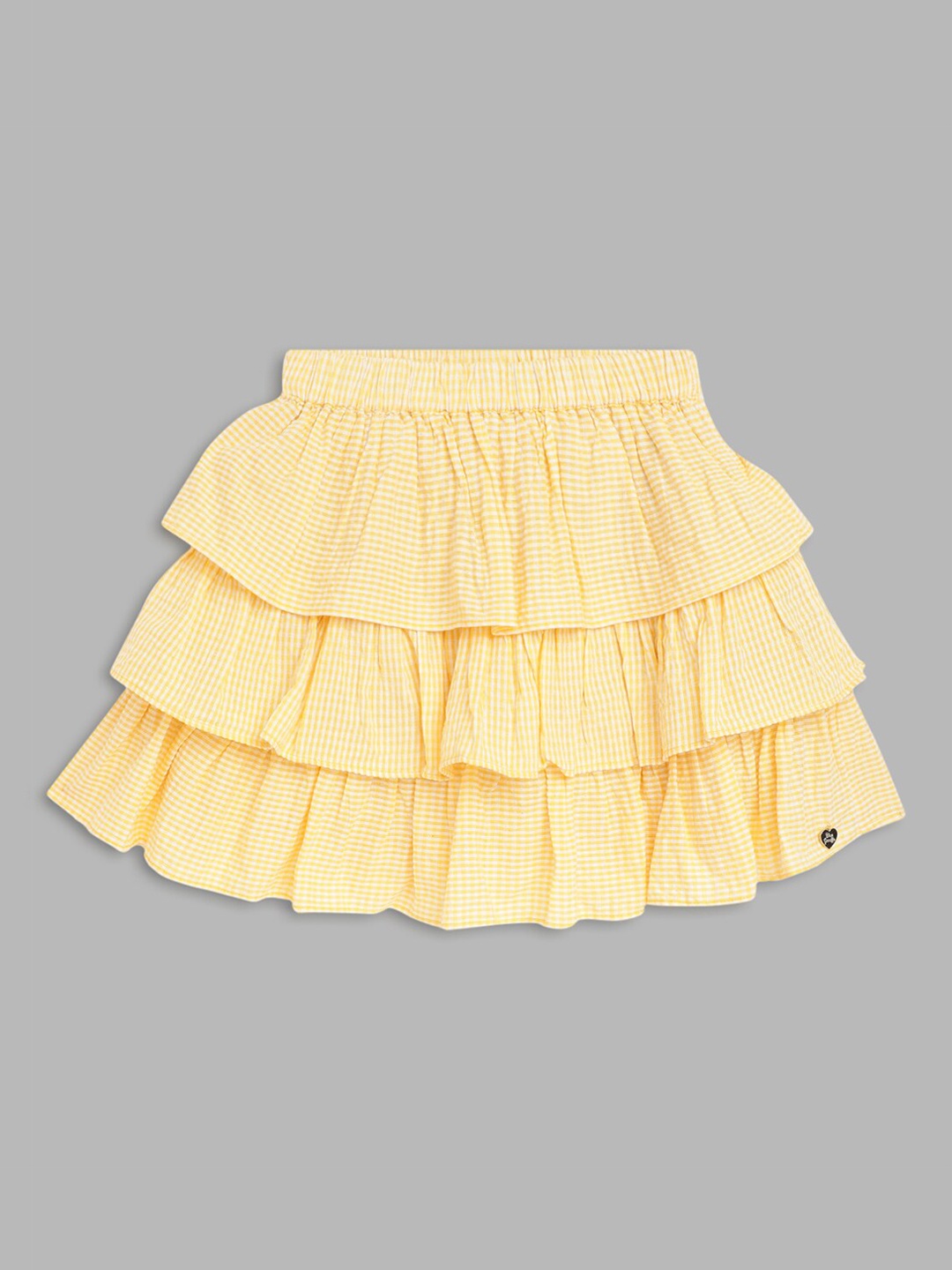 

Blue Giraffe Girls Yellow & White Checked Pure Cotton Tiered Skirt