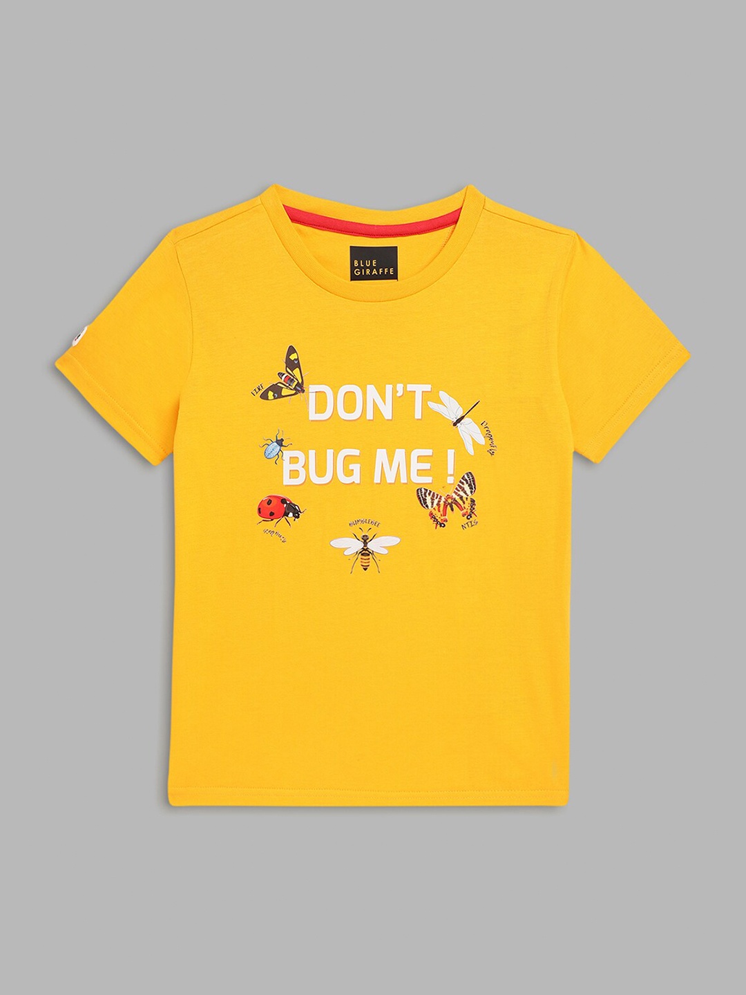 

Blue Giraffe Boys Yellow Printed Pure Cotton T-shirt