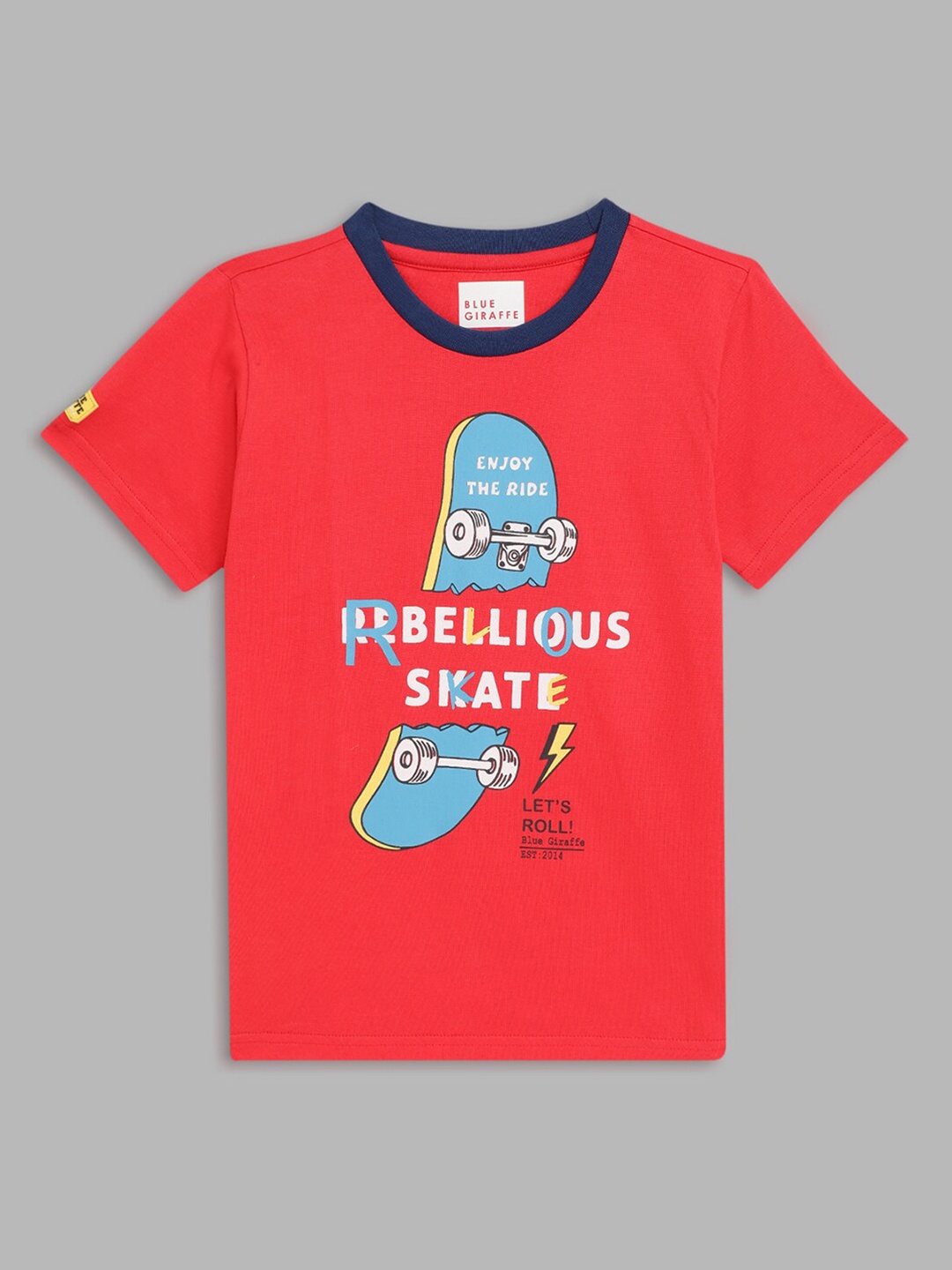 

Blue Giraffe Boys Red Printed Pure Cotton T-shirt