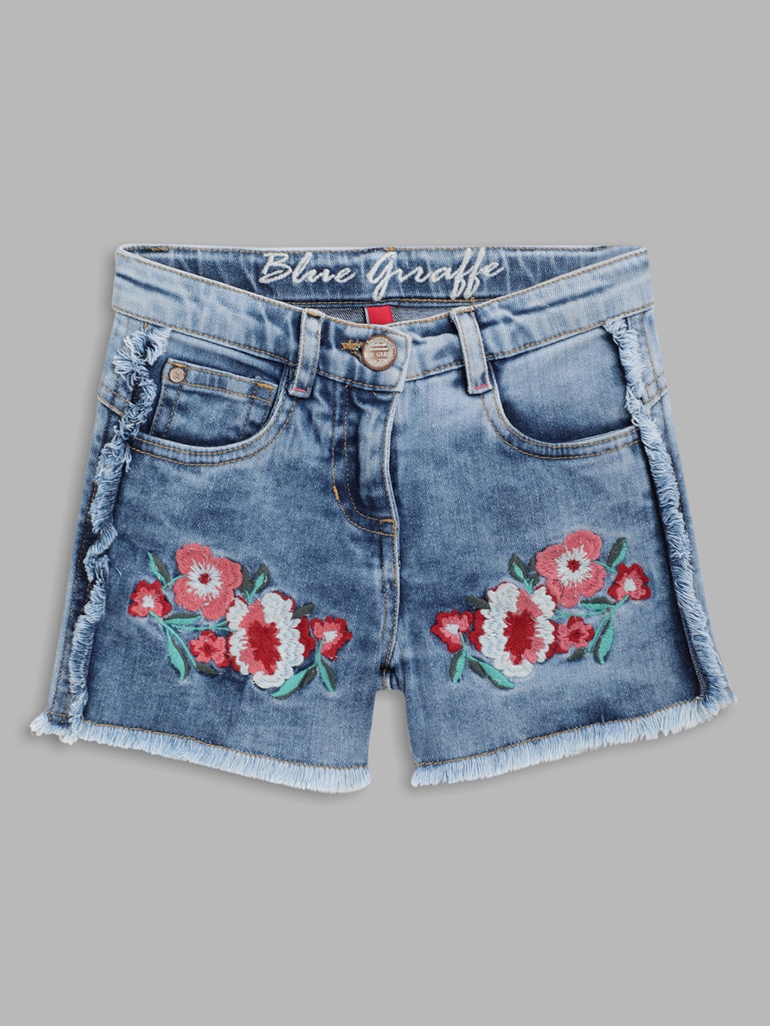 

Blue Giraffe Girls Blue Floral Washed Denim Shorts