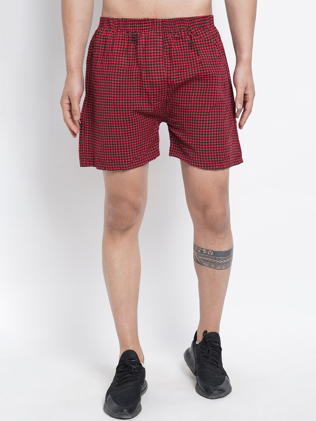 

Purple State Men Maroon & Black Checked Cotton Boxer
