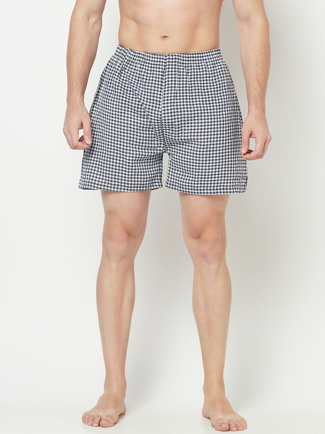 

Purple State Men Blue & White Checked Pure Cotton Boxers