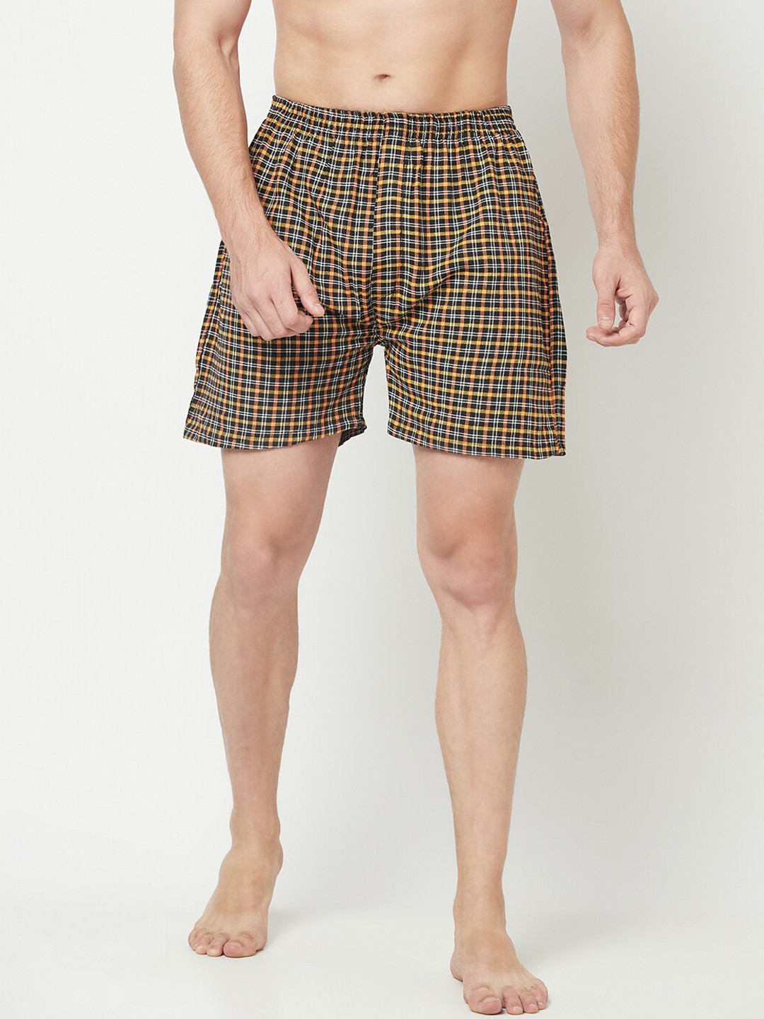 

Purple State Men Yellow & Black Checked Pure Cotton Boxers