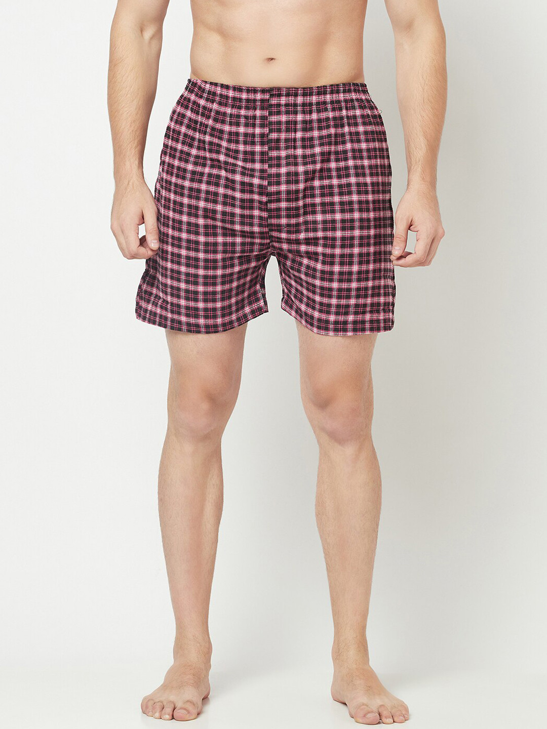 

Purple State Men Pink & Black Checked Pure Cotton Boxers Boxer-05