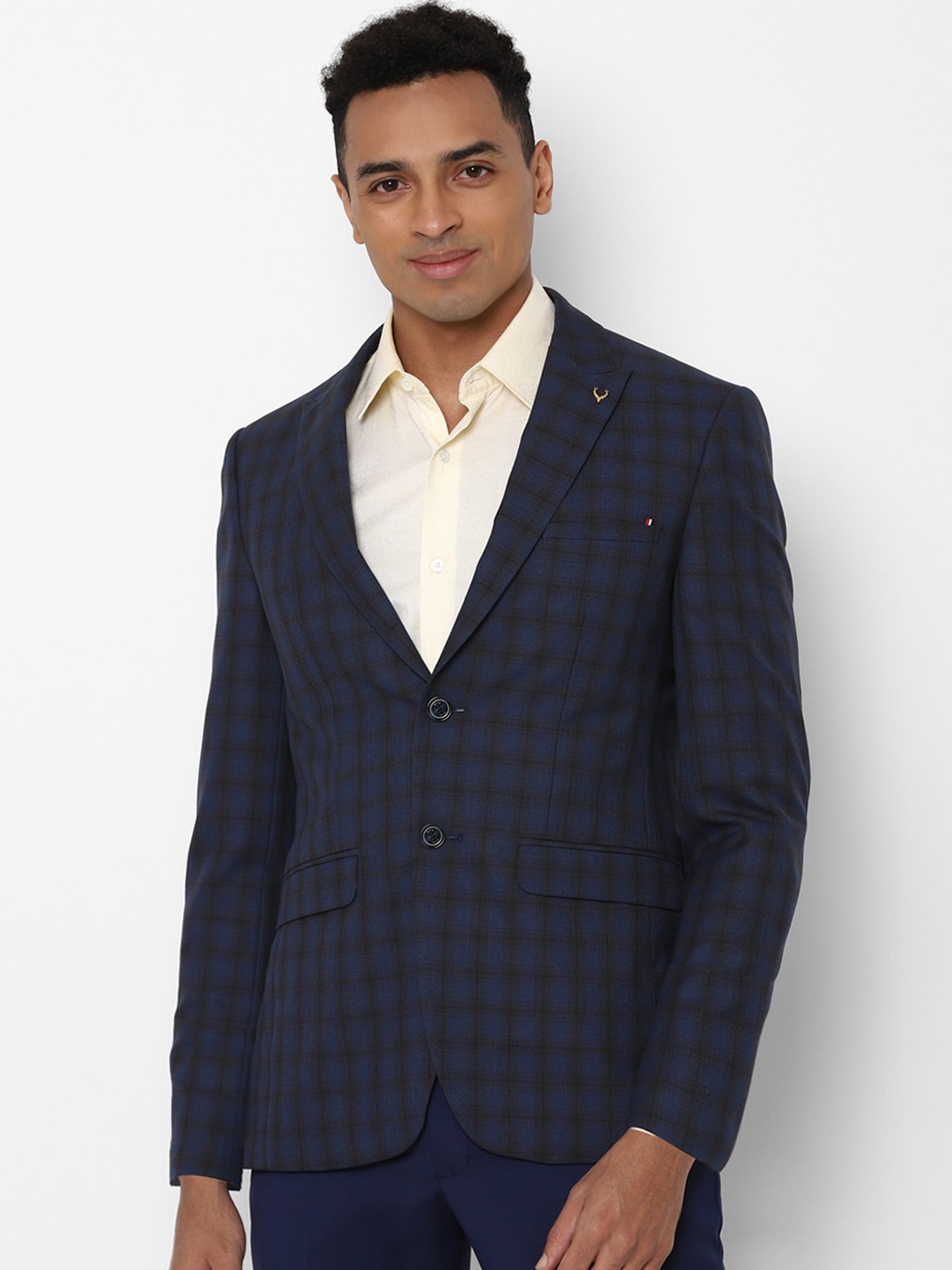 

Allen Solly Men Navy Blue Checked Slim-Fit Single-Breasted Blazers