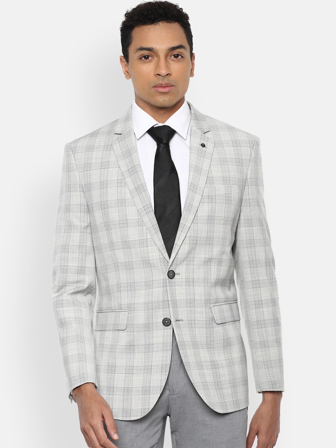 

Van Heusen Men Grey Checked Slim-Fit Single-Breasted Blazer
