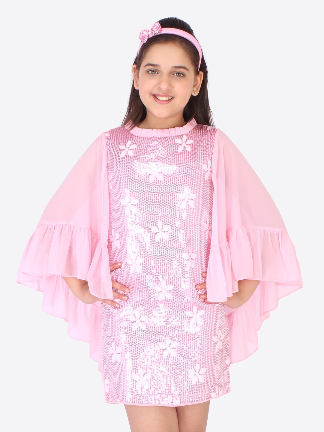 

CUTECUMBER Girls Pink Floral Georgette A-Line Dress
