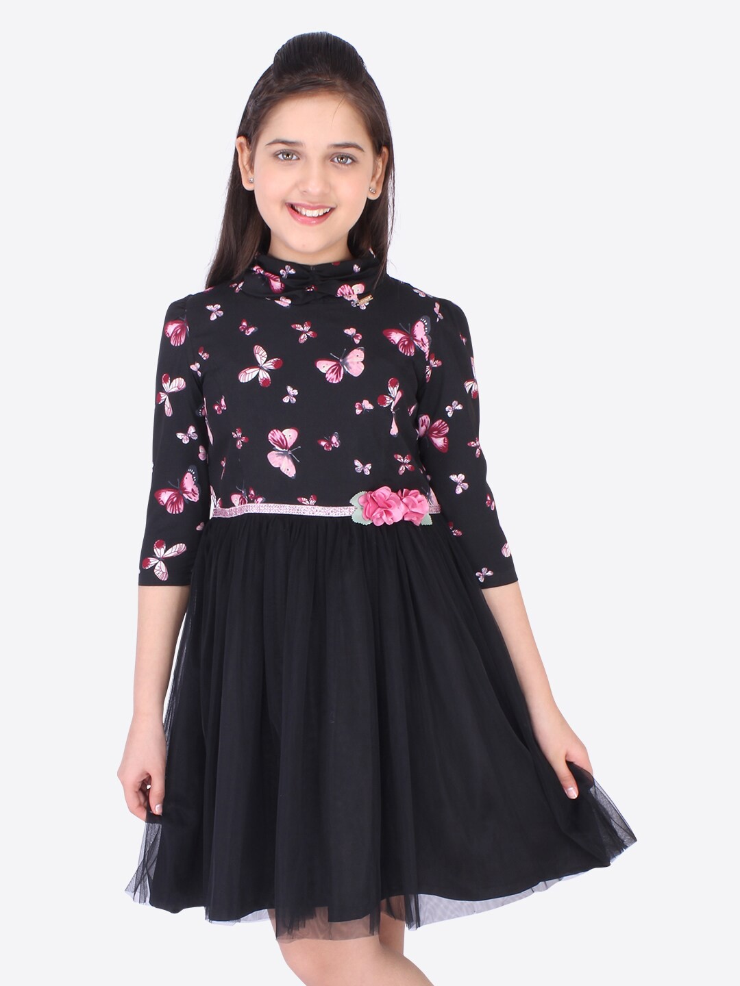

CUTECUMBER Girls Black Floral Applique Dress