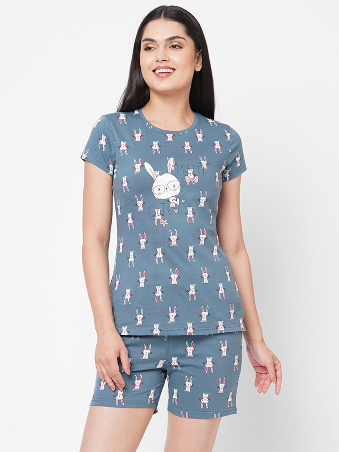 

Sweet Dreams Women Blue & White Printed Night suit