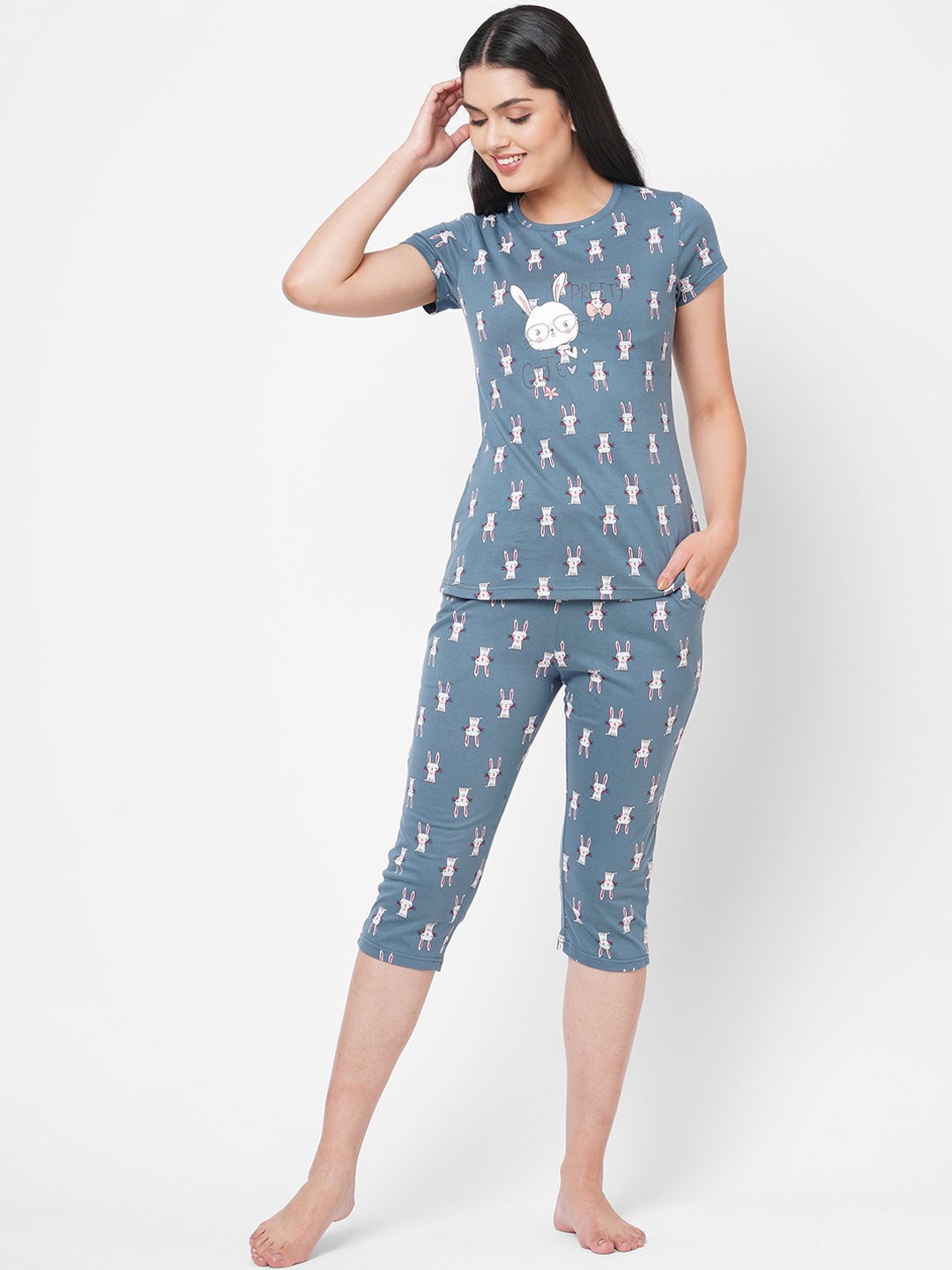 

Sweet Dreams Women Blue & White Printed Night Suits