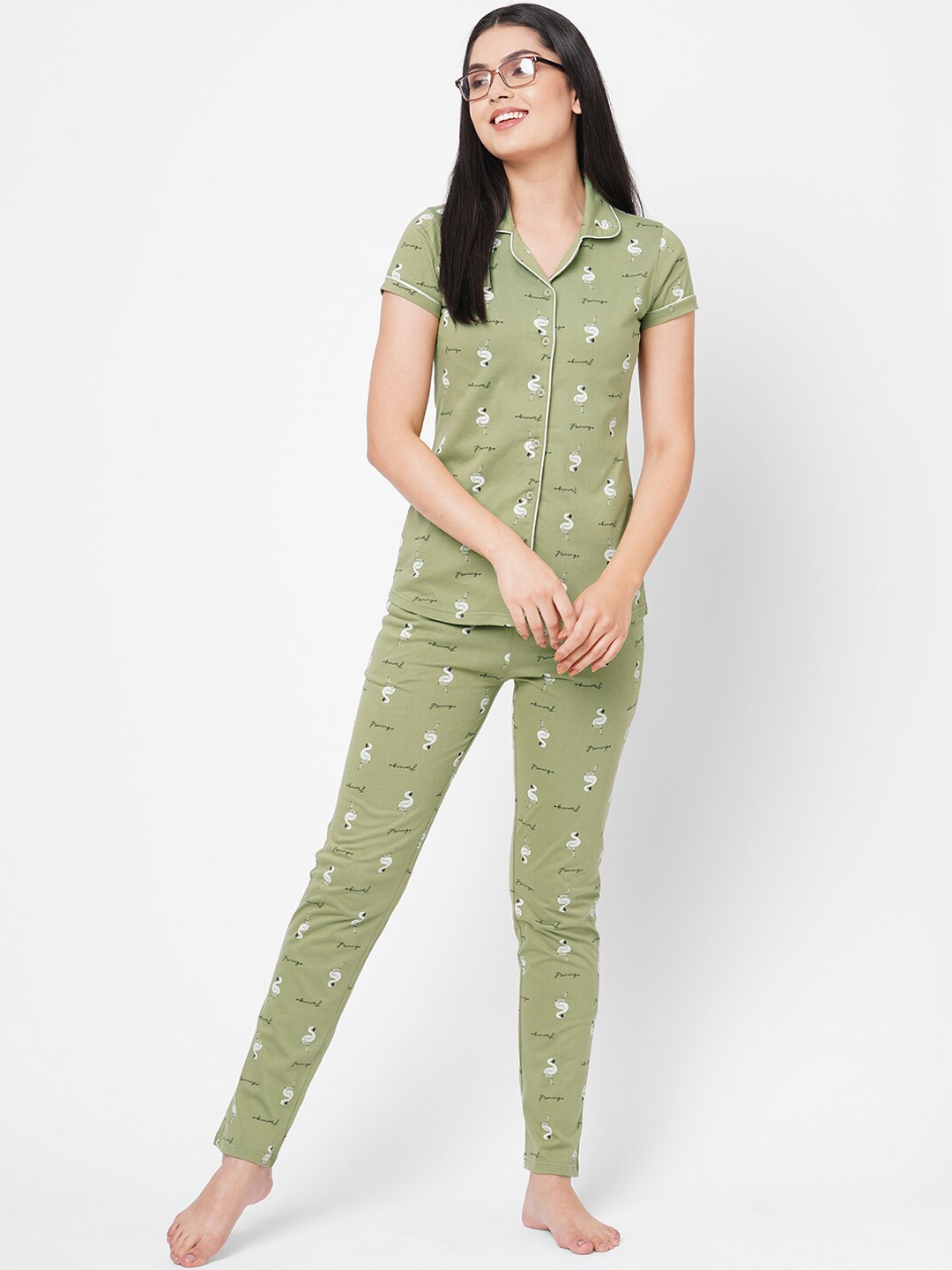 

Sweet Dreams Women Green Printed Night Suits