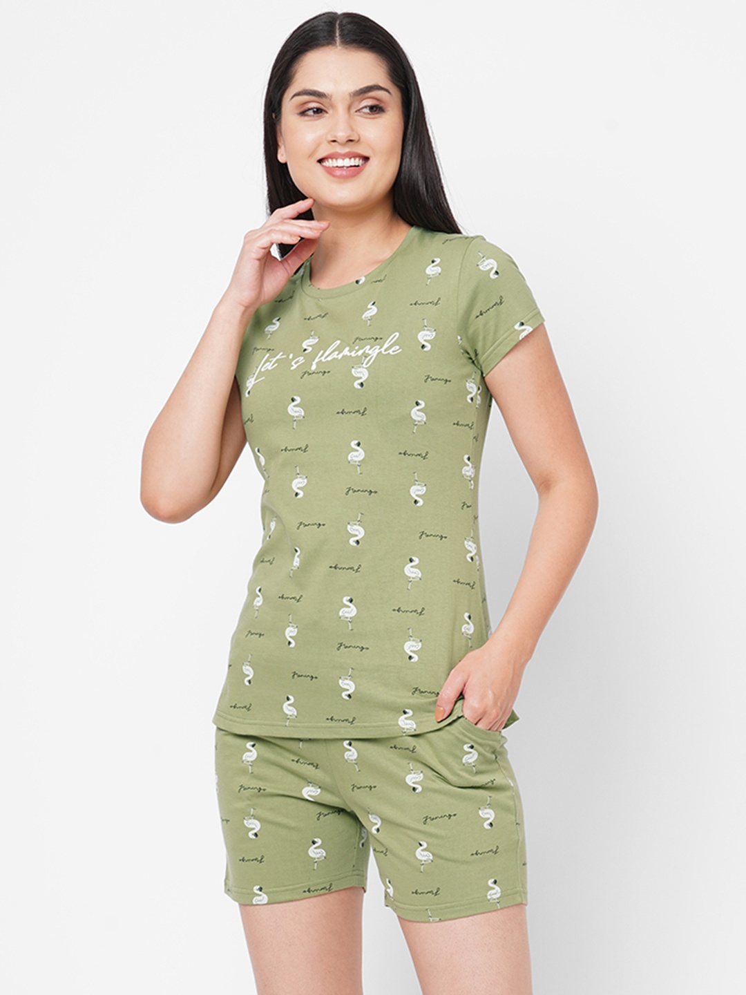

Sweet Dreams Women Green & White Printed Night suit