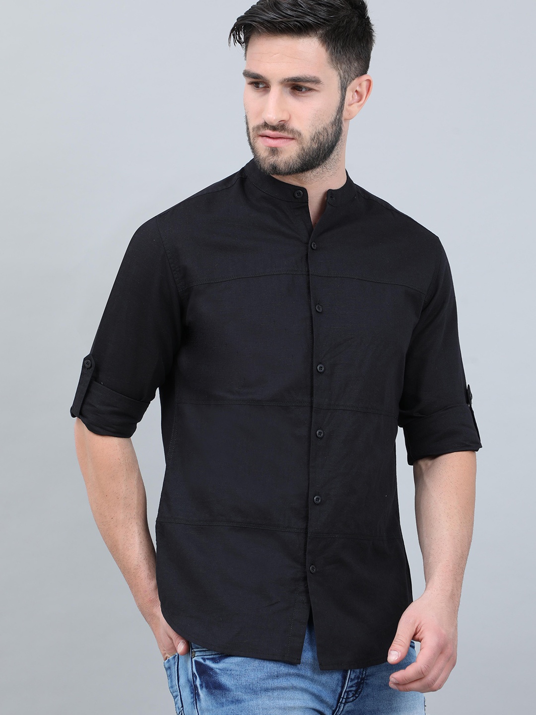 

HERE&NOW Men Black Slim Fit Linen Casual Shirt