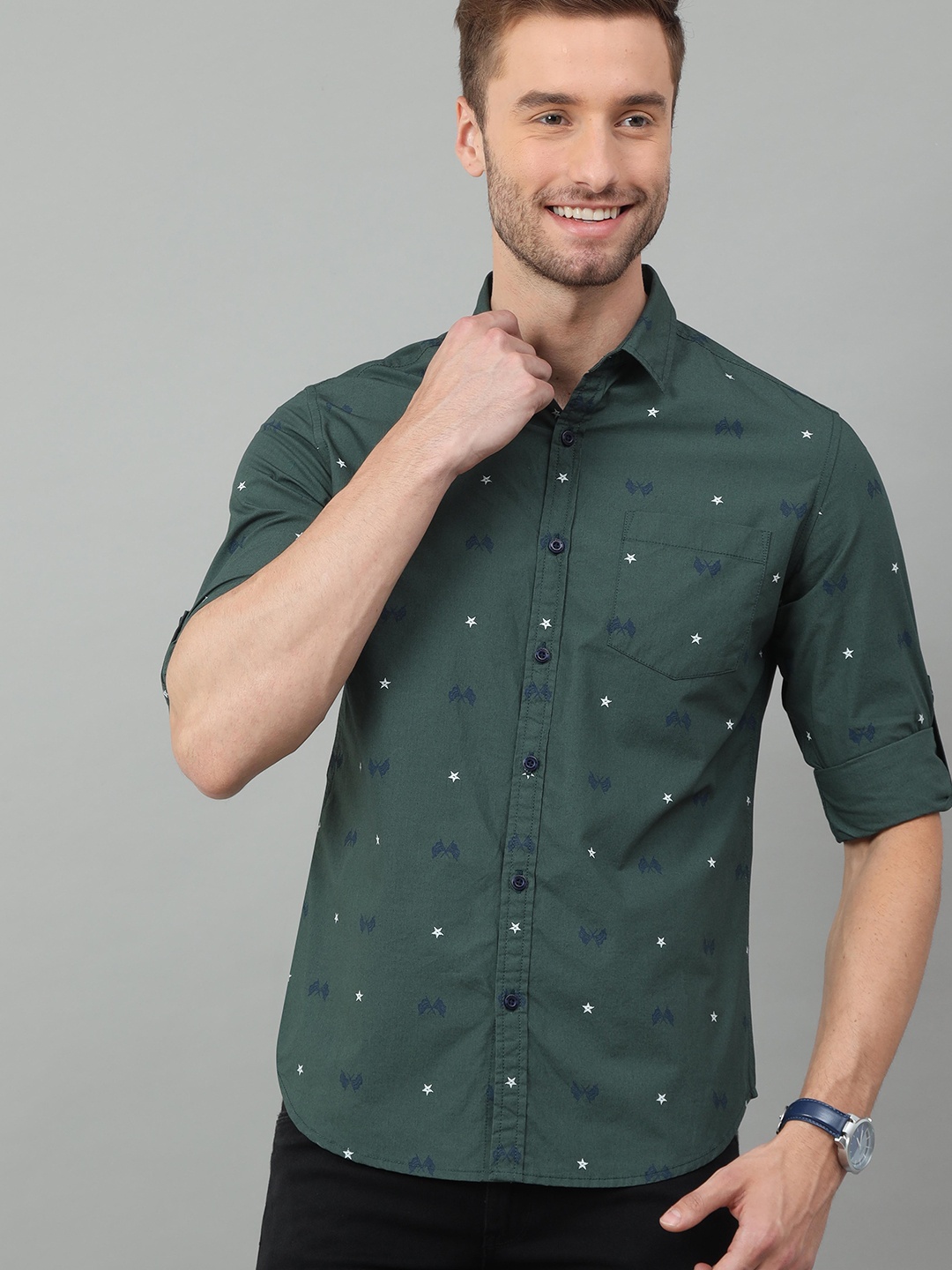 

HERE&NOW Men Green Slim Fit Printed Casual Shirt