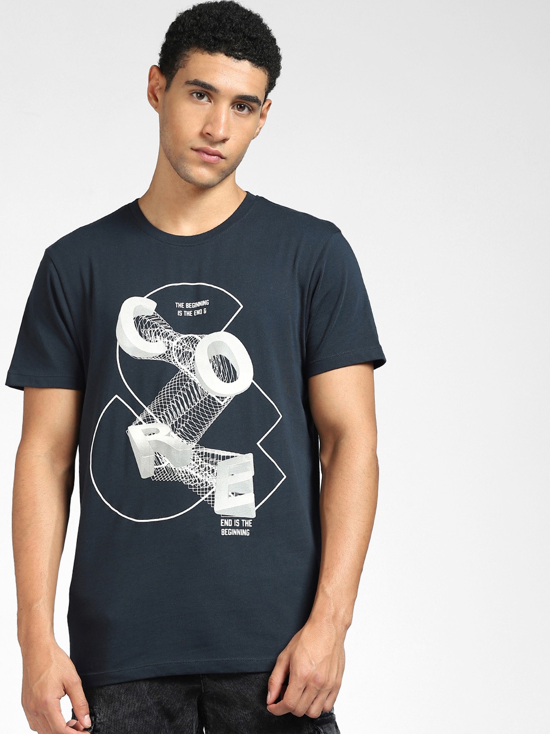 

Jack & Jones Men Blue Printed Pure Cotton Slim Fit T-shirt