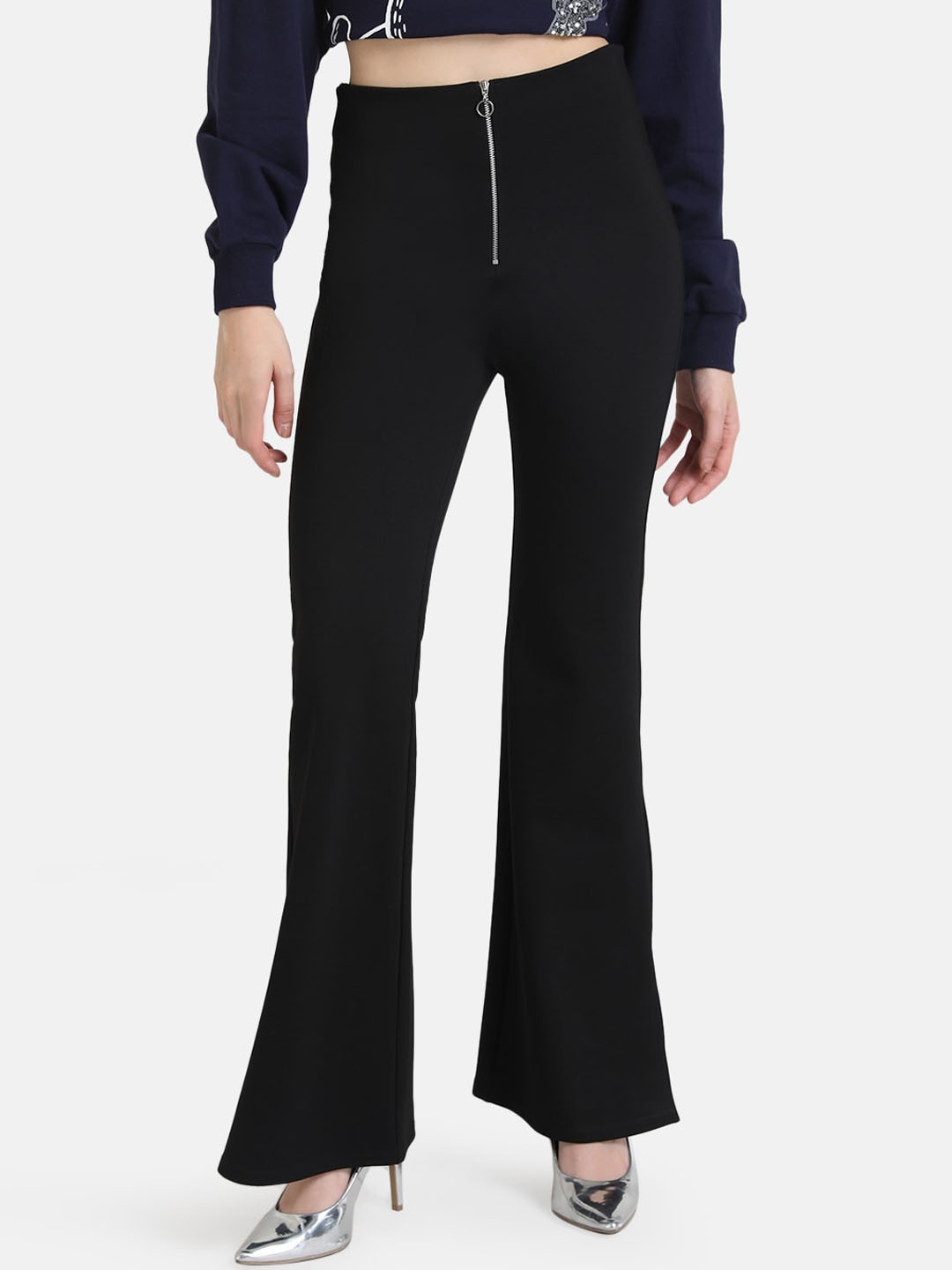 

Kazo Women Black Flared Low-Rise Trousers