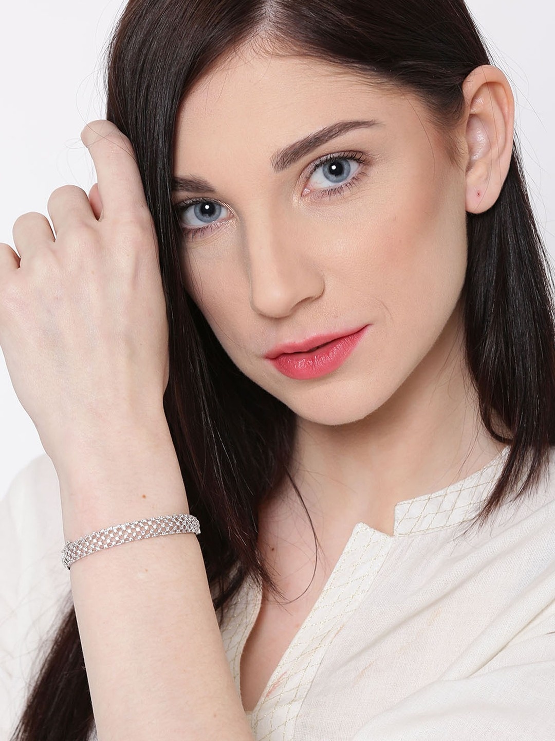 

Zaveri Pearls Silver-Toned Rhodium-Plated CZ Stone-Studded Bracelet