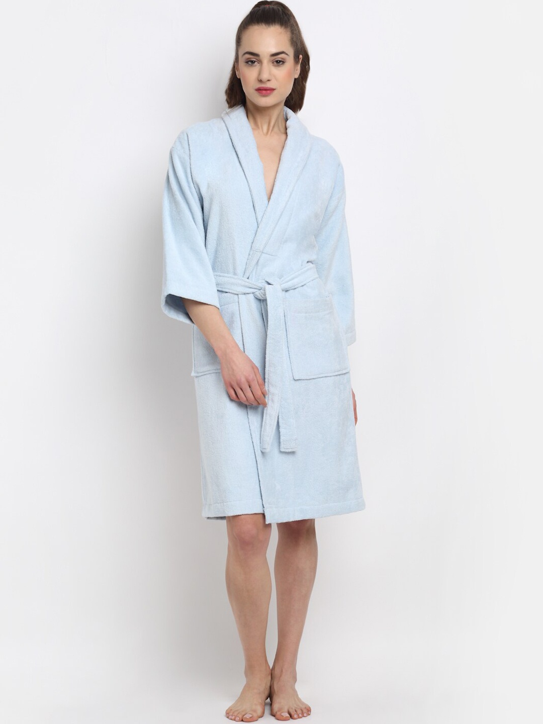 

Creeva Unisex Blue Solid Bath Robe