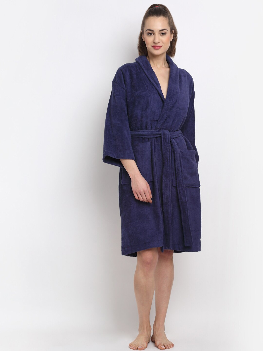 

Creeva Unisex Navy Blue Solid Bath Robe