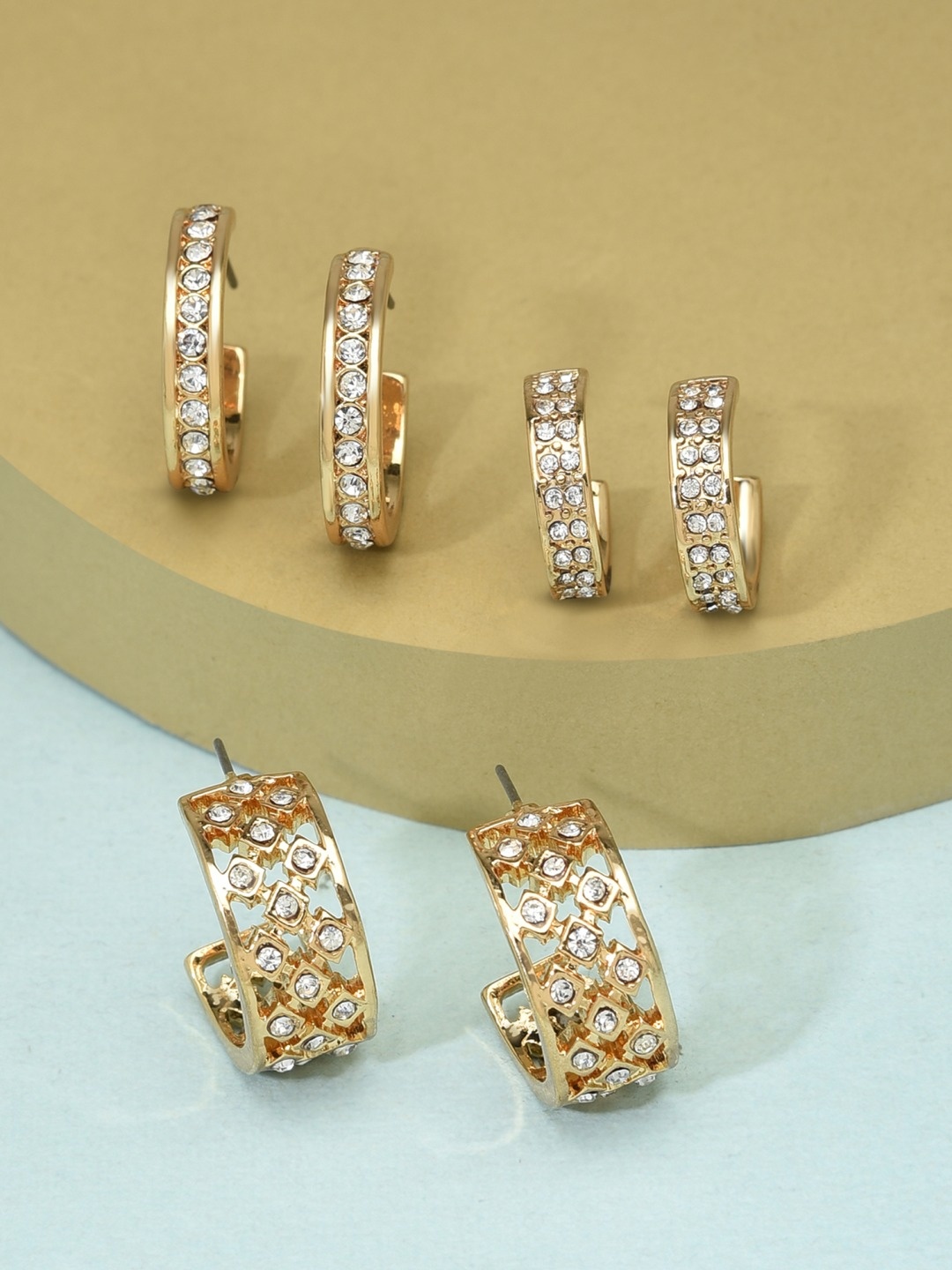 

AMI Set of 3 Gold-Plated Half Hoop Earrings