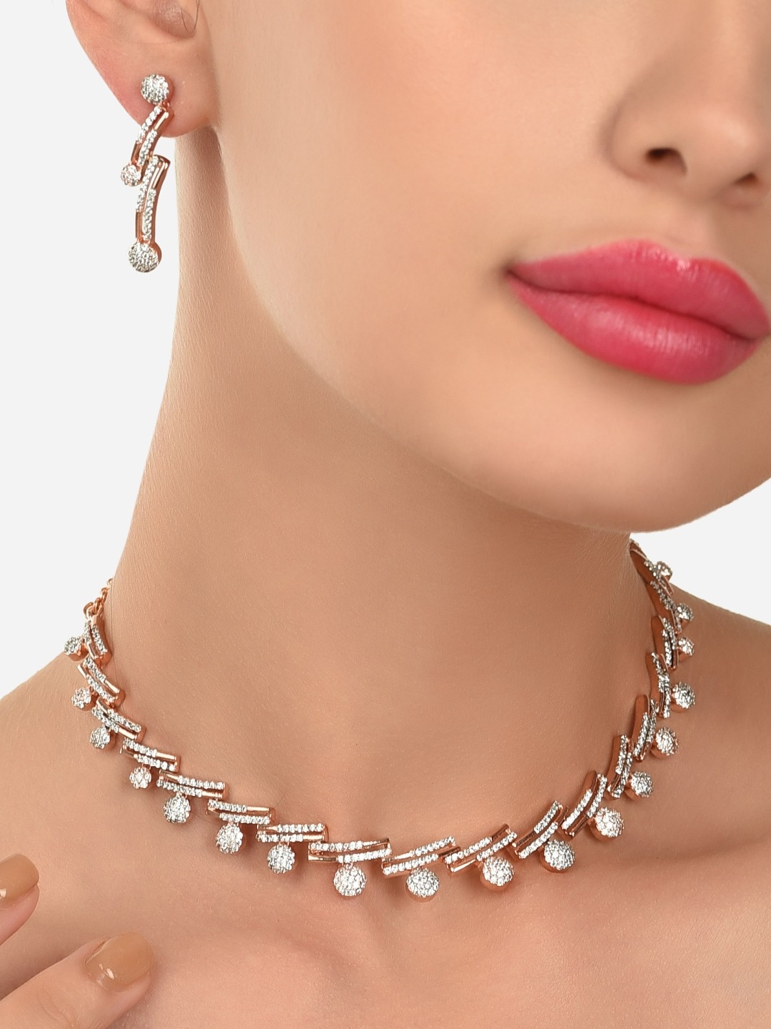 AMI Rose Gold-Plated White CZ-Studded Jewellery Set