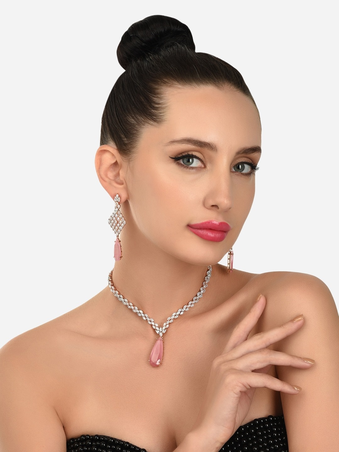 

AMI Rose Gold-Plated & Pink CZ-Studded Dazzling Jewellery Set