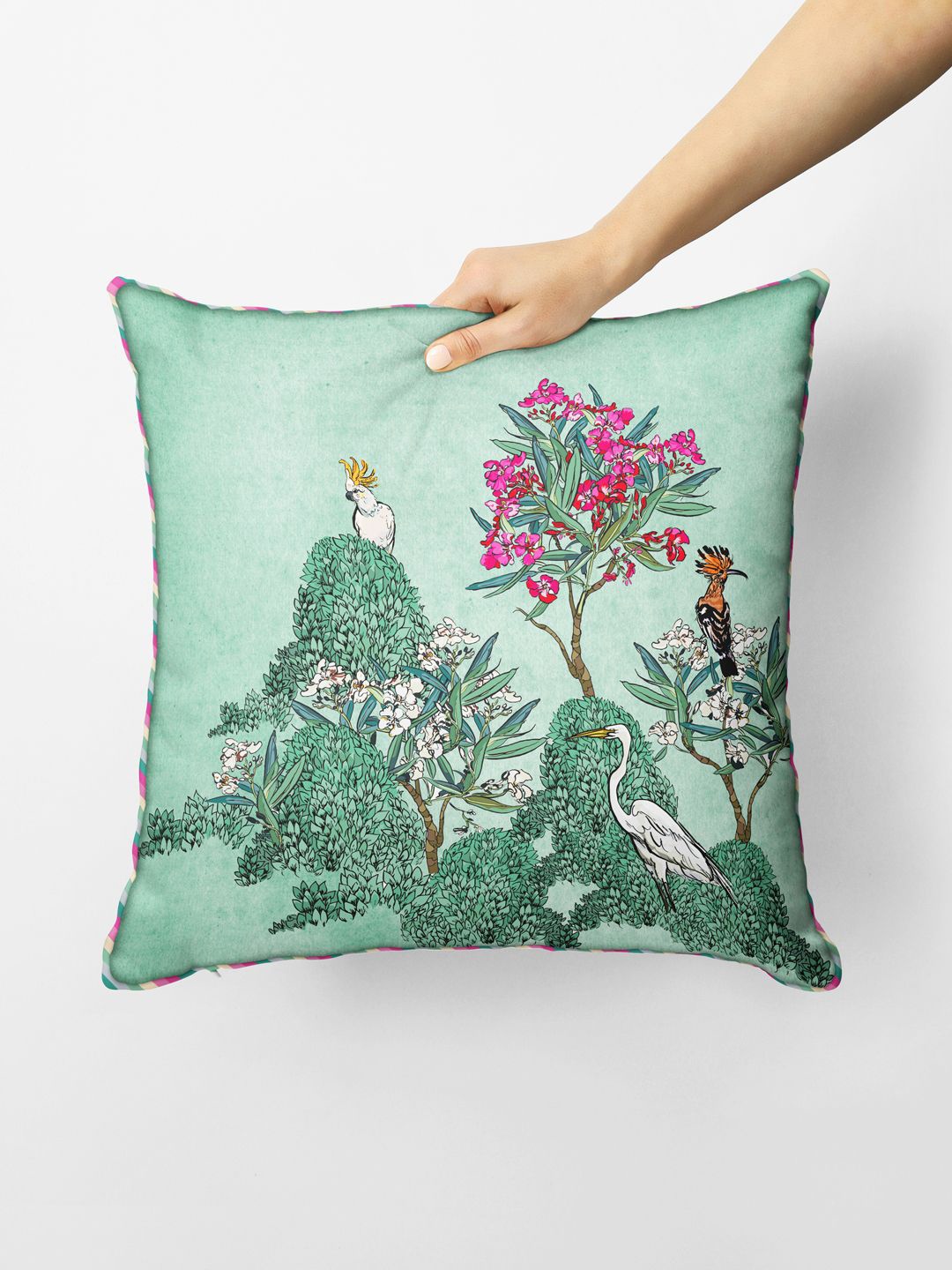 

BIANCA Green & Pink Floral Square Cushion Covers