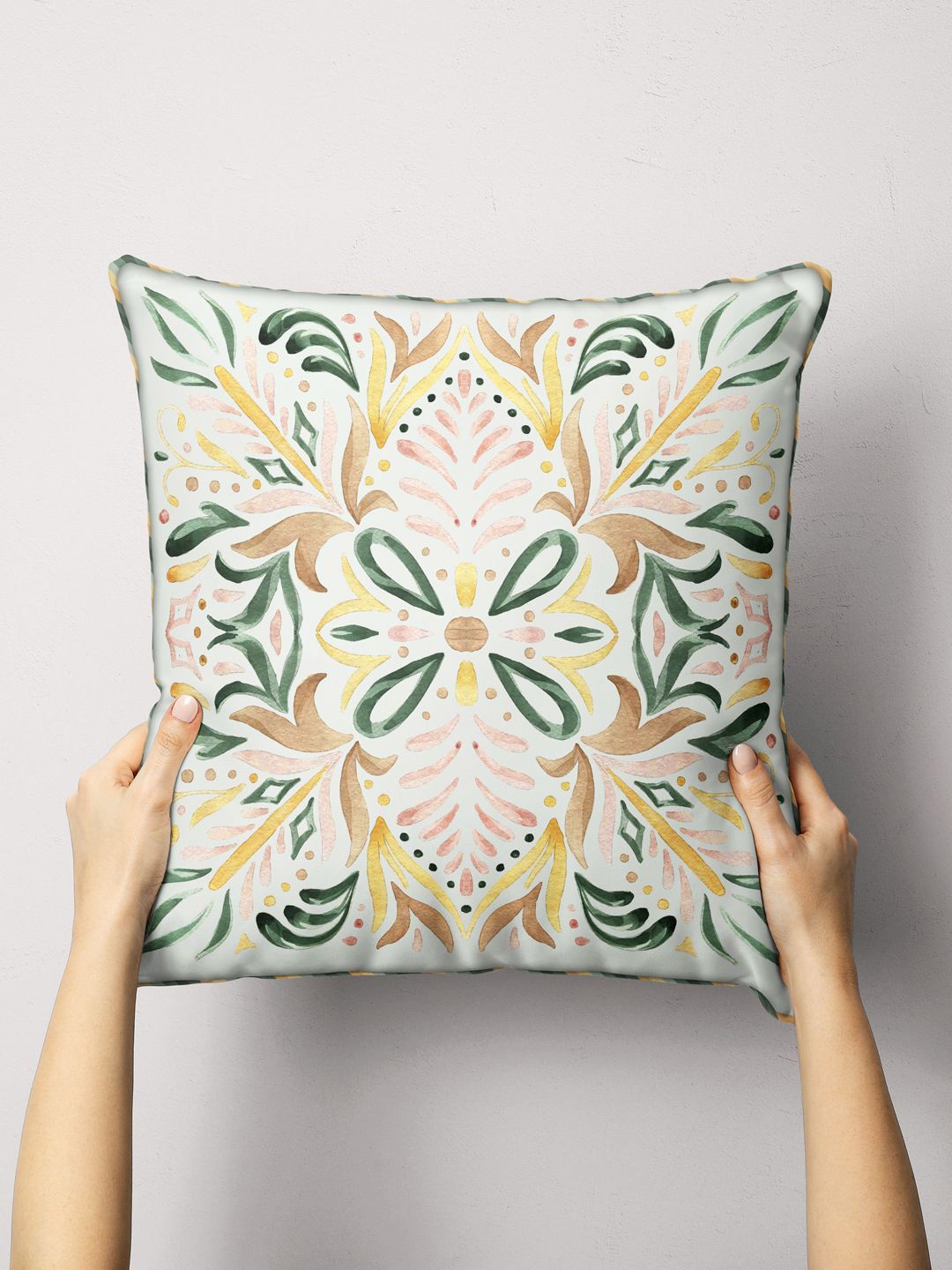

BIANCA Green & White Ethnic Motifs Square Cushion Cover