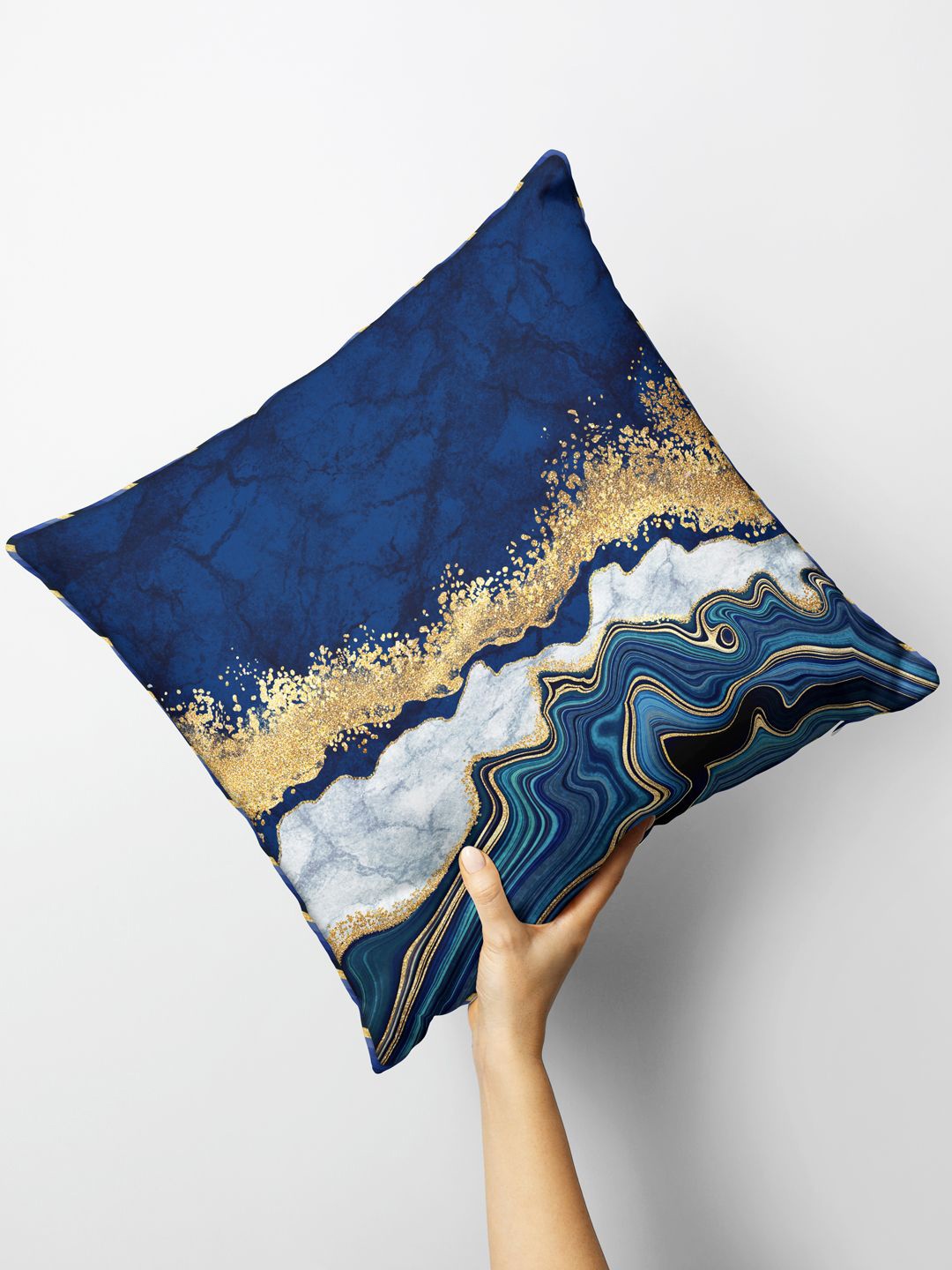 

BIANCA Navy Blue & White Abstract Square Cushion Covers