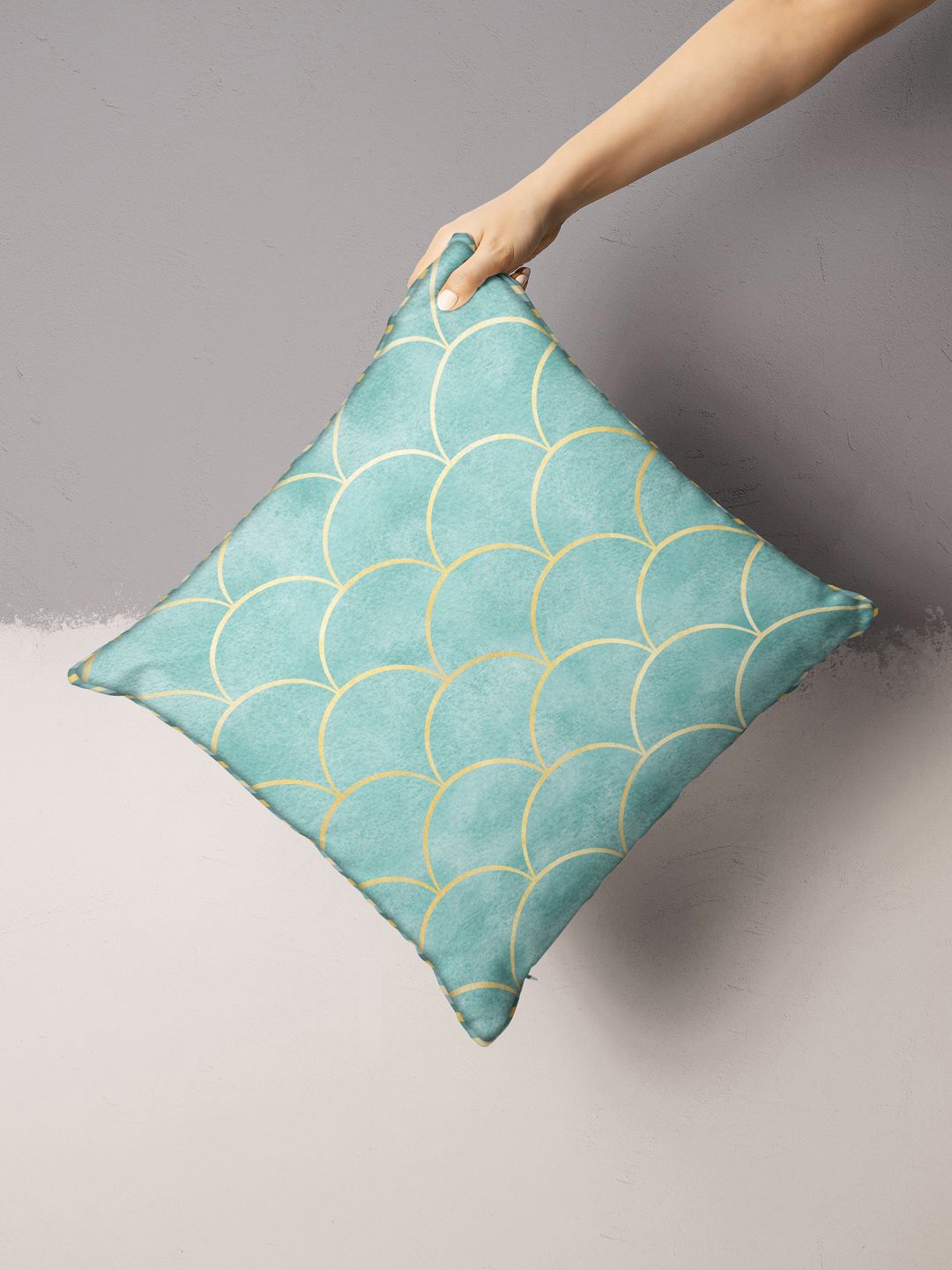 

BIANCA Beige & Blue Geometric Square Cushion Covers