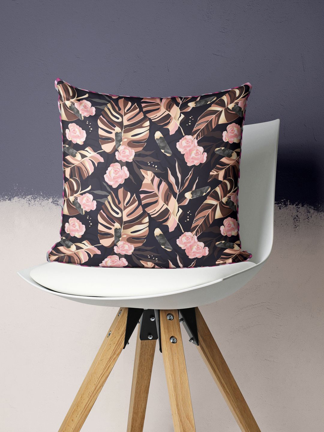 

BIANCA Peach-Coloured & Black Floral Square Cushion Covers