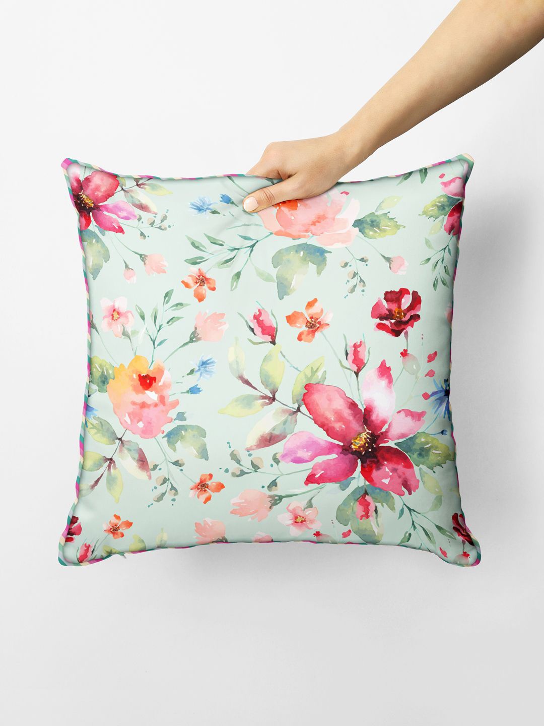 

BIANCA Green & Magenta Floral Square Cushion Covers