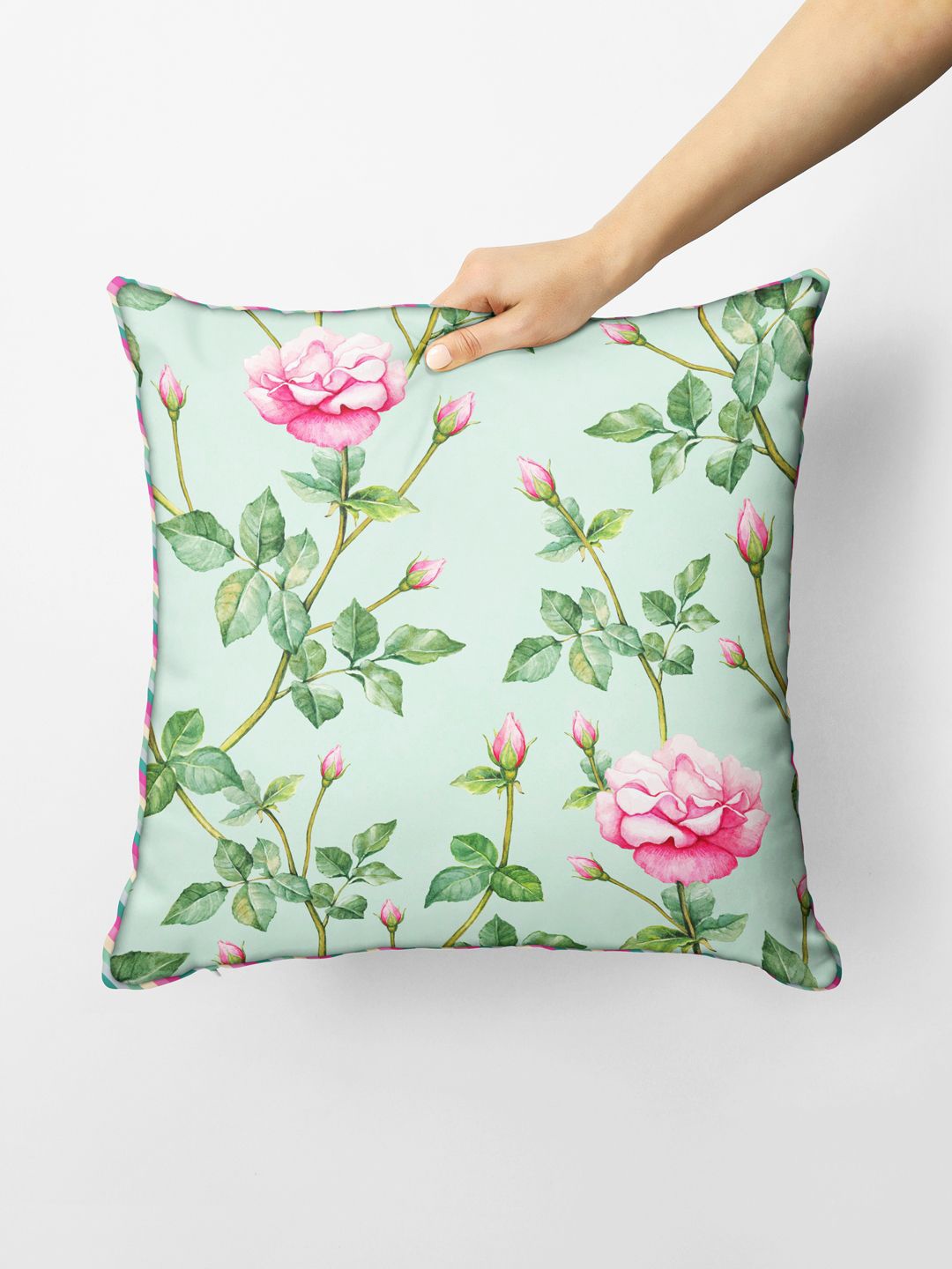 

BIANCA Green & Pink Floral Square Cushion Covers