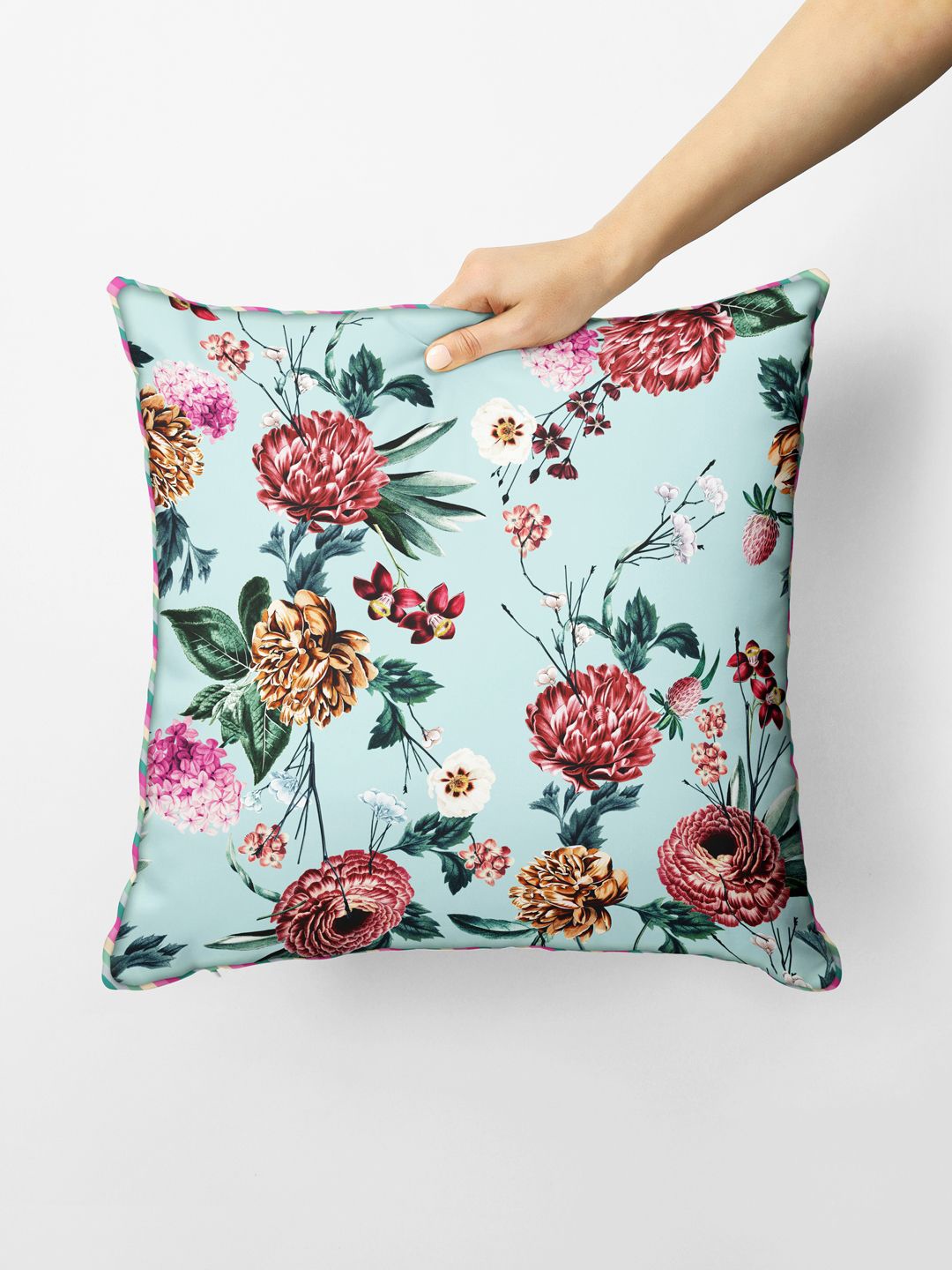 

BIANCA Green & Pink Floral Square Cushion Covers