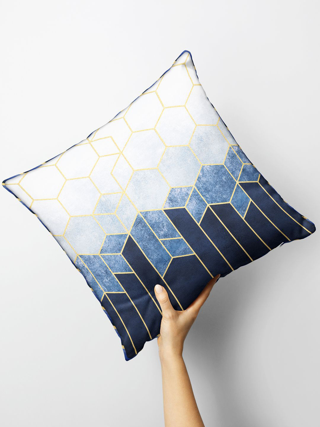 

BIANCA Navy Blue & White Geometric Square Cushion Covers