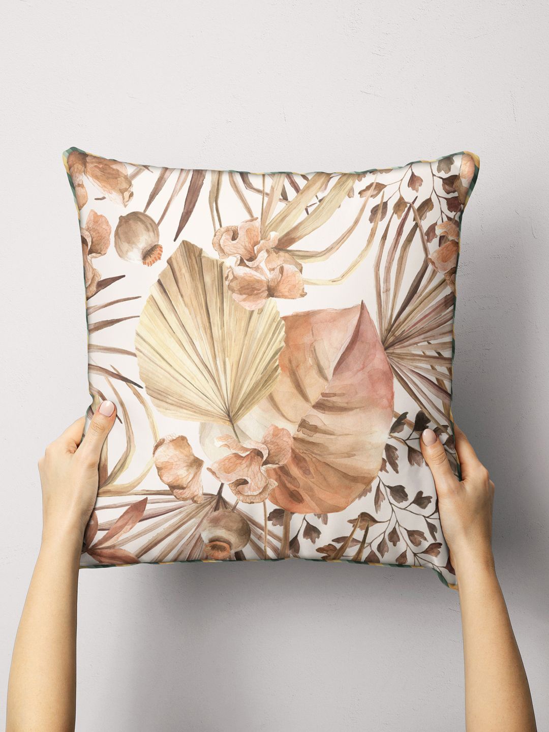 

BIANCA Green & Beige Floral Square Cushion Covers