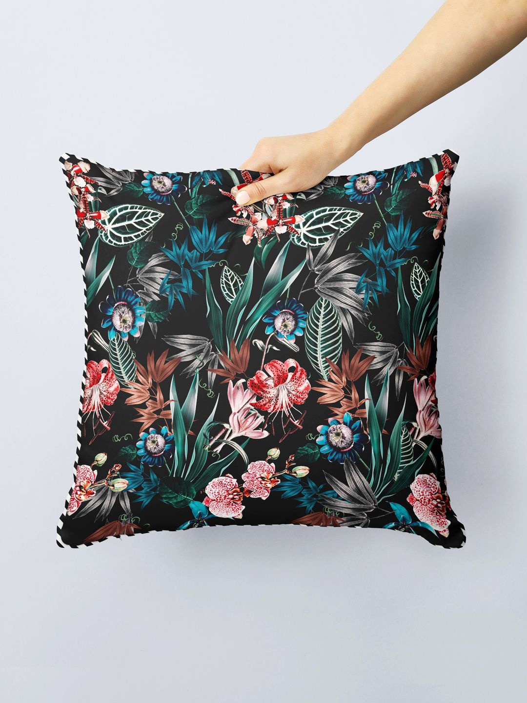 

BIANCA Black & Blue Floral Square Cushion Covers