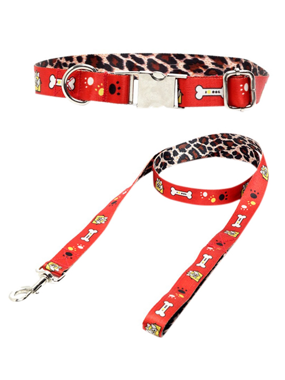 

WIGGLE TWIDDLE Red Printed Dog Leash & Collar Set