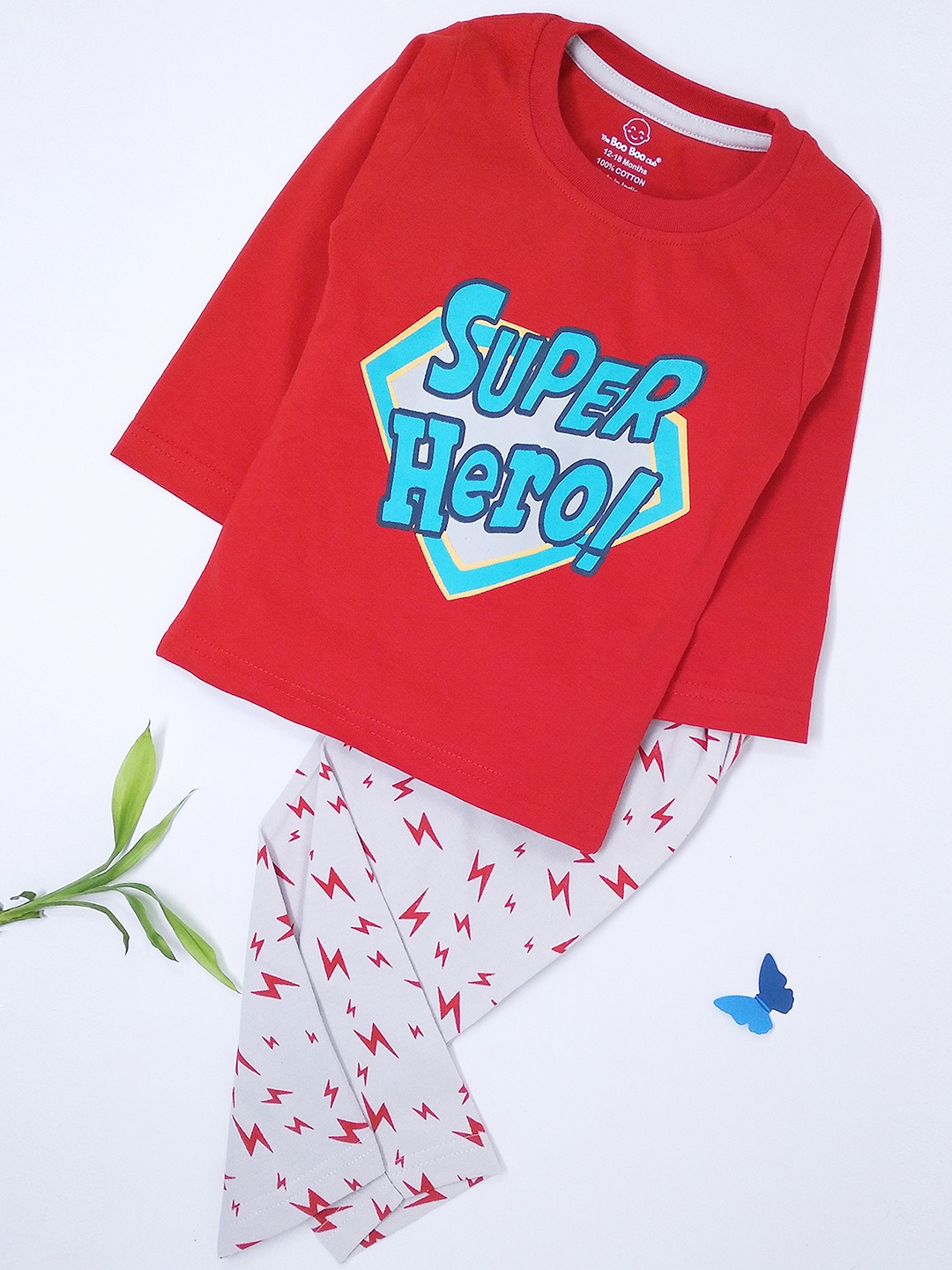 

The Boo Boo Club Unisex Kids Red & White Printed Cotton Night Suit