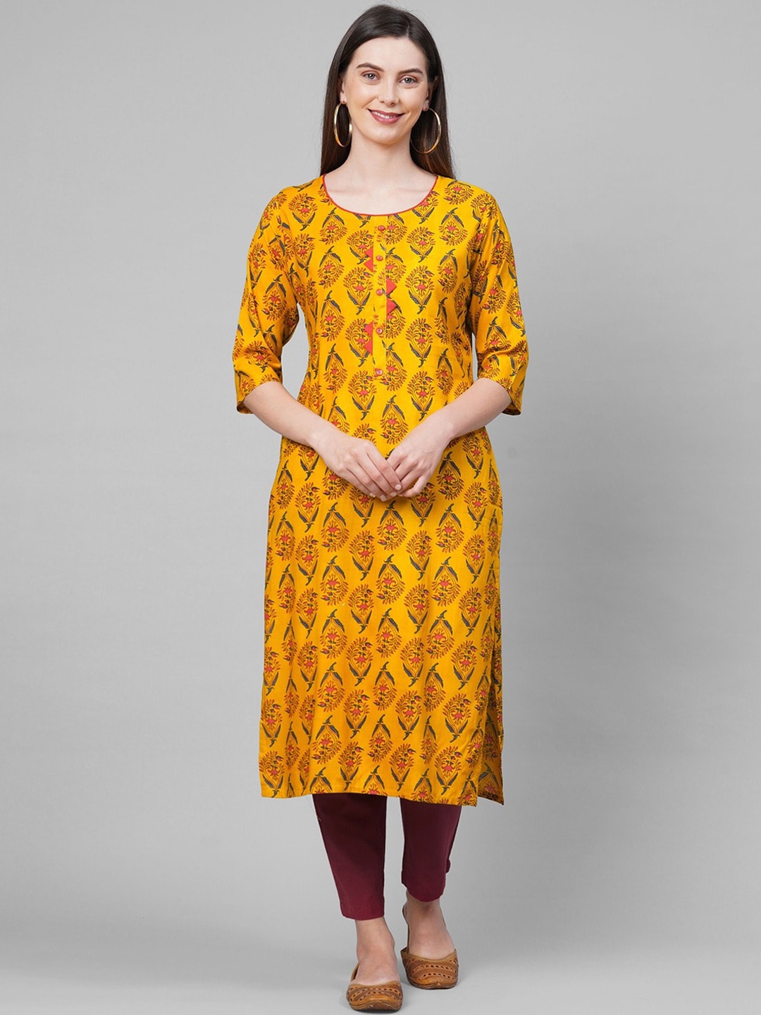 

GoSriKi Women Yellow & Pink Ethnic Motifs Printed Kurta