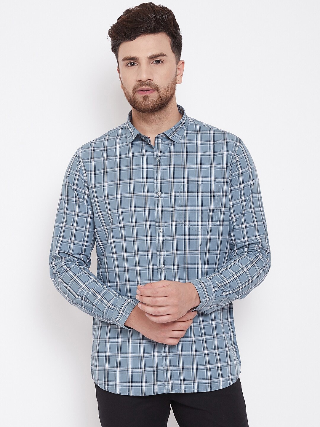 

Canary London Men Grey Smart Slim Fit Checked Casual Shirt