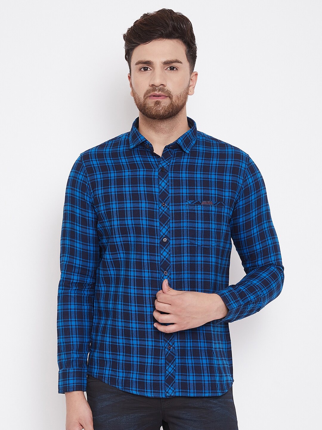 

Canary London Men Blue Tartan Checked Smart Slim Fit Casual Shirt